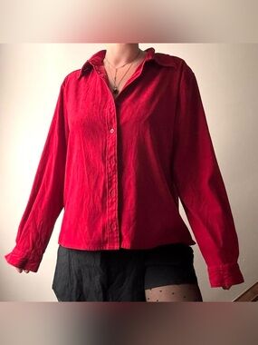 Red Denim & Co. button-up faux suede shirt